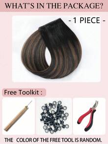 Extensiones de cabello humano con trama de mariposa, sin pegamento, con agujero OVO PU, genio de mano atado, invisible, DIY de doble trama, rectas, 1 pieza de 16 pulgadas - S1B/6/1B - Ver 3