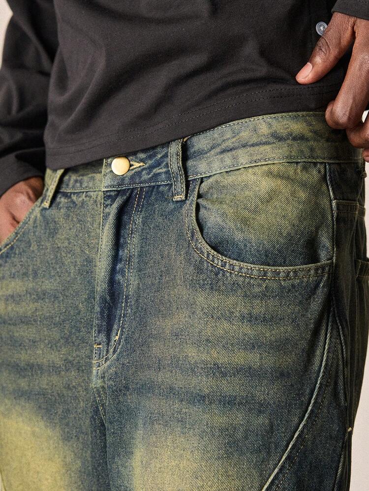 ROMWE MEN Men's Washed Loose Fit Denim Jeans - Dark Wash - View 5