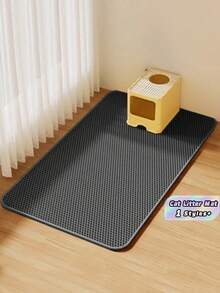 1pc EVA Cat Litter Mat, Double Layer Washable Mat For Indoor Cats - Black - View 1