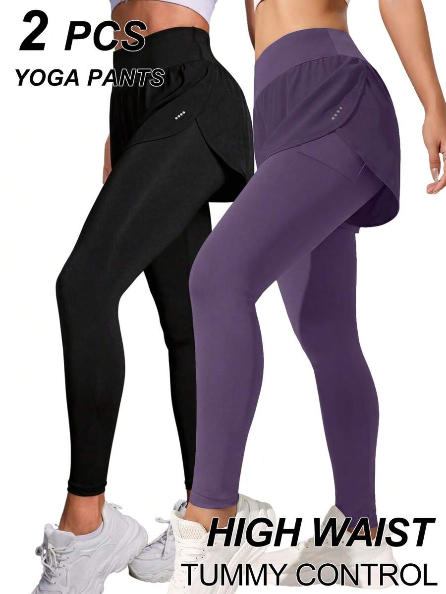 SHEIN Velisys 2 piezas Leggings de yoga para entrenamiento con cintura alta y levantamiento de glúteos - Multicolor - Ver 1