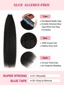 Kinky Straight KKS Curl Black Color Tape In Hair Extensions 100% Remy Human Hair 12-24inches Straight Seamless Skin Weft Tape Hair Extensions 50g/Pack Tape In Hair Tape Ins Hair Extensions - SNatural - View 3