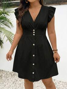 SHEIN Frenchy Đầm dự tiệc cưới mùa hè phong cách Bohemian cho nữ size lớn, dáng chữ A phối patchwork, tay cánh, chân váy xòe (phù hợp làm đầm lễ tốt nghiệp) - màu đen - Xem 5