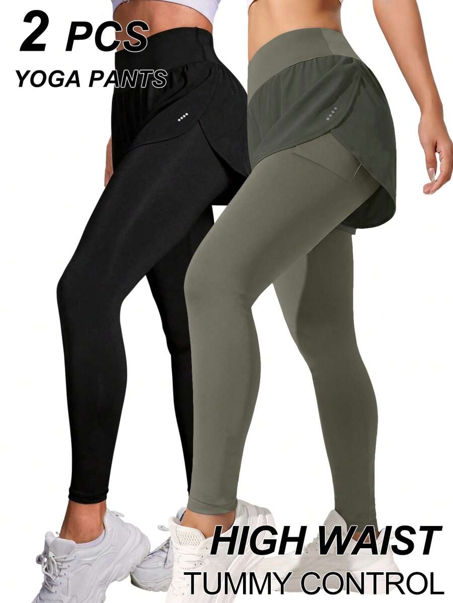 Velisys Velisys 女款字母印花休閒百搭日常穿著運動緊身內搭褲 2件/包 - 彩色 - 查看 1