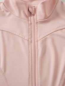 SHEIN Girls' Elastic Fabric Fitted Jacket, Fall Clothes, Fall, 3D Tailored Design, Solid Color, Suitable For Outdoor Sports Occasions - Pink - View 6