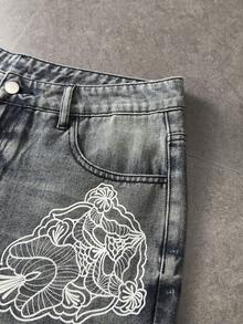 ROMWE MEN Shorts de mezclilla con estampado oscuro y pedrería para hombre - Bronce - Ver 6