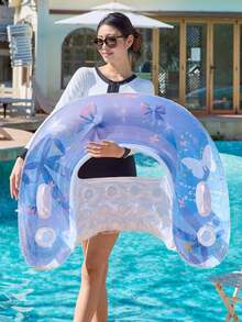 1pc U-Shaped Inflatable Lounger Chair, Cute Style With Bowknot And Sequin Elements, Cup Holder, PVC Material, Suitable For Water, Pool Party, Beach, Inflatable Float, Water Resting Seat, Air Pump Needs To Be Purchased Separately - Sequined Butterfly U-shaped Recliner - View 2