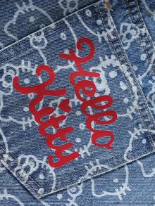 HELLO KITTY AND FRIENDS | SHEIN Women's All-Over Print Button Pocket Frayed Hem Casual Versatile Daily Wear Denim Shorts - Blue - View 7