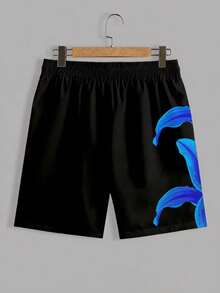 VIVINTIMO Pantalones cortos de playa con estampado floral y cintura con cordón para hombres, sin forro, para vacaciones - Azul - Ver 5