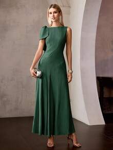 MOTF PREMIUM SUMMER FRENCH BOW TIE STRAP FASHION ELEGANT ELEGANT A-LINE DESIGN WOMEN'S DRESS - Dark Green - View 6