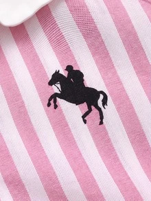 SHEIN 青少年女孩休閒舒適立領拼色羅紋純色洋裝，返校季公主裙，適合畢業派對、生日派對，Y2K時尚街頭風，甜酷女孩風 - 粉色 - 查看 4