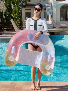 1pc U-Shaped Inflatable Lounger Chair, Cute Style With Bowknot And Sequin Elements, Cup Holder, PVC Material, Suitable For Water, Pool Party, Beach, Inflatable Float, Water Resting Seat, Air Pump Needs To Be Purchased Separately - Sequined Butterfly U-shaped Recliner - View 8