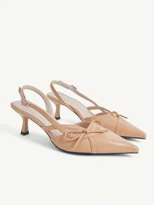 CUCCOO CHICEST Nude Pointed Stiletto Sandals, Elegant Style, Patent Leather Material, Bow Decoration, Party Commuting Light Mature Woman - Apricot - View 2