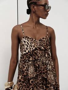 Aveloria Modichic European Style Brown Zebra Print Spaghetti Strap Dress Women Summer 2026 New Asymmetrical Ruffle Tiered For Vacation Night Out Sexy - Multicolor - View 2