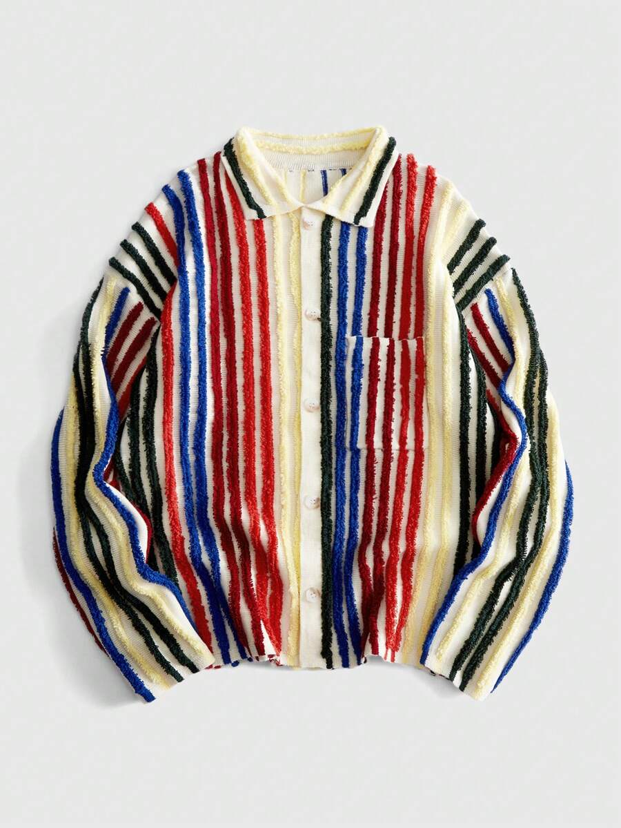 ROMWE MEN Street Life Men's Autumn/Winter Fashion Colorful Striped Cardigan - Multicolor - View 1