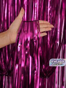 Hot Pink Foil Fringe Curtain – Metal Wire Backdrop For Photo Booth, Wedding, Birthday, Bridal Shower, Bachelorette Party Decor - Rose red - View 1