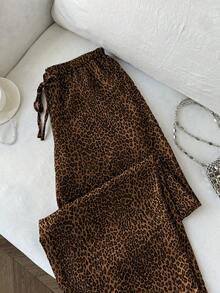 Flirla 2025 Thin Sexy Leopard Print Wide Leg Pants, Daily Wear, Back To School - Brown - View 7
