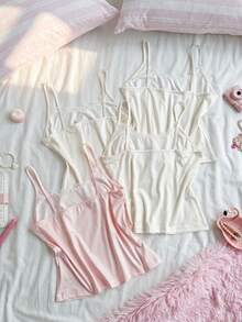 SweetSlumber Women's Sweet & Cute Lace Camisole Dessert Ice Cream Cookie Print Knit Pajama Tops 4pcs Set - Multicolor - View 2