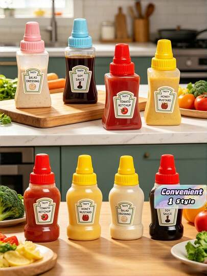 Juego de 8 botellas mini para salsas - Recipientes portátiles exprimibles que contienen condimentos como salsa de tomate, aceite, salsa de soja, miel, aderezo para ensaladas, etc. - Bento, picnic al aire libre, uso en la cocina, regalos de Navidad, útiles escolares