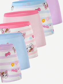SHEIN 6pcs Girls Cute Playful Happy Cartoon Leopard Print Dancing Rabbit Cat Print Cotton Boxer Briefs - Multicolor - View 5