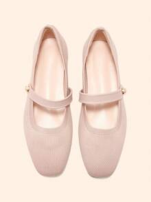 CUCCOO BASICS Women's Fashion Fabric Comfortable Breathable Pearl Decor Mary Jane Flats For Commuting, Dating, Party, School For Christmas Spring Shoes - Dirty pink - View 6