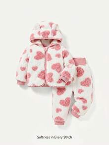 Cozy Pixies 女嬰連帽抓絨冬季外套與護肚長褲2件套，中厚度 - 彩色 - 查看 4