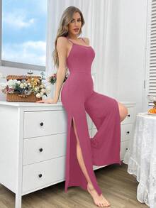 DUSKBASE Mono de tirantes finos acanalado para mujer, ropa de estar por casa - Rosa - Ver 6