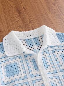 NORVETH Top de punto casual versátil de uso diario con bloques de color y abotonadura sencilla para hombre - Azul - Ver 6