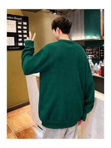 Manfinity Hypemode Cárdigan casual versátil de unicolor para hombre, otoño/invierno - Verde Oscuro - Ver 2