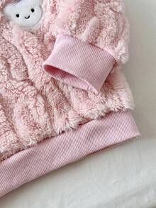SHEIN Vintaside Kids 2pcs/Set Baby Girl Sweatshirt Set, Autumn Fuzzy Wheat Jacquard Light Pink Black And Pink Long Sleeve Hooded Bow Decor, Long Pants, Family Matching - Pink - View 9