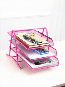 Office Supplies: Iron Wire Mesh Metal Three-Layer File Rack, Document Tray, Storage Rack, File Tray, Document Organizer, Drawer Type. - multicolor - View 13