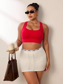 Rhythm Era Plus Size Women Solid Color Everyday Fitness Sports Bra - Red - View 4