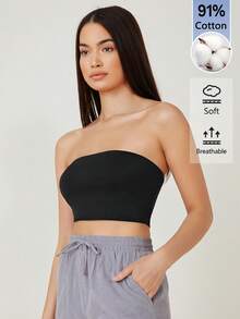 SHEIN BASICS 女款純色休閒百搭日常穿搭抹胸背心上衣 2件/組 - 彩色 - 查看 3