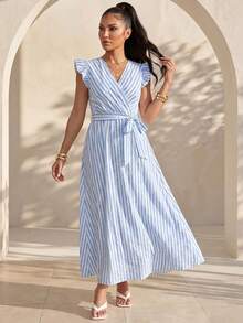 Structelle Women's V-Neck Striped Casual Daily Summer Long Dress - Multicolor - View 5