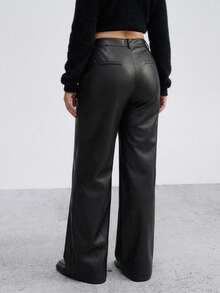 Dazy Plus Solid Color Casual Straight Leg Pants Blogger Style PU Leather Long Black Spring Autumn Winter New Wide Leg Trousers - Black - View 3