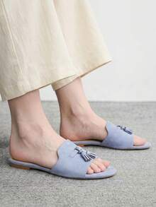CUCCOO BIZCHIC 女款麂皮質感經典平底拖鞋，舒適百搭，適合夏季通勤與辦公穿著 - 淺蘭色6 - 查看 3