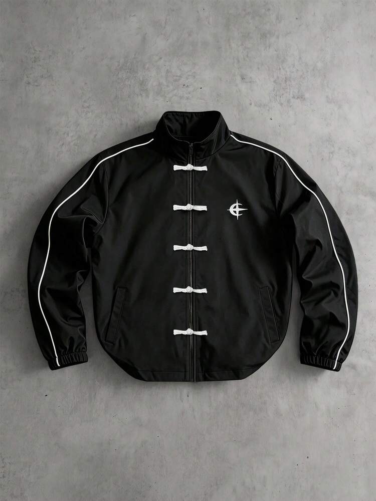 PAVTROS Men's Frog Button Design Long Sleeve Casual Jacket - Black - View 1