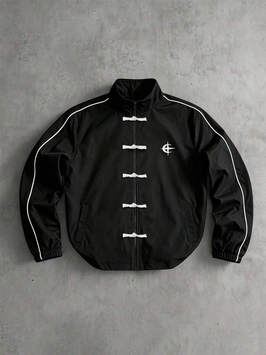 PAVTROS Men's Frog Button Design Long Sleeve Casual Jacket - Black - View 1