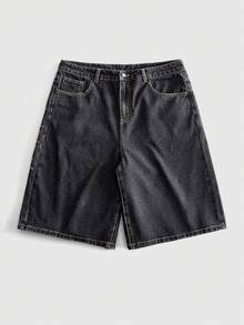 ROMWE MEN Men's Loose Fit Spider Embroidered Denim Shorts - Grey - View 3