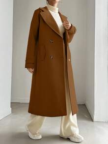 EURMUSE Women's Solid Color Fashion Versatile Daily Wear Overcoat - Mocha Brown - View 3