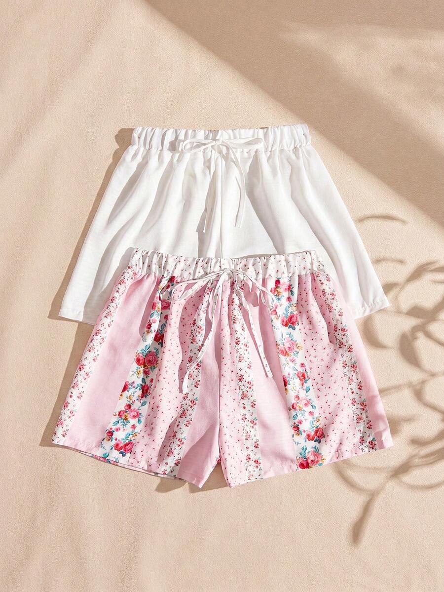 Lullawish 波希米亞度假風花卉與素色女款睡褲兩件組 - 彩色 - 查看 1