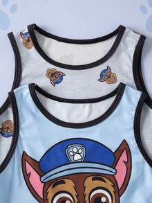 SHEIN | PAW Patrol Young Boy 2pcs Cute Cartoon Dog Print Contrast Binding Tank Top - Blue - View 4