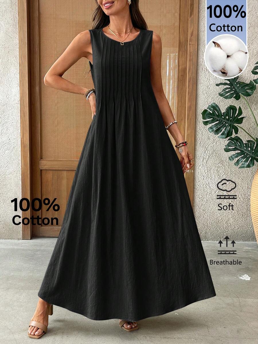 Rosumi Women's Plus Size Patchwork Vacation Casual Sleeveless Maxi Dress - Black - View 1