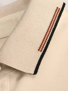 Calvornis 男士珠地布羅紋領刺繡休閒短袖大尺碼 Polo 衫 - 杏色 - 查看 4
