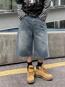 STEELVANCE 男士直筒寬鬆休閒百搭九分牛仔褲，附口袋 - 淺色水洗藍 - 查看 5