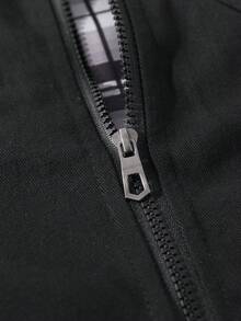 Manfinity Homme Chaqueta con cremallera y bolsillo con solapa de manga larga para hombre, para el otoño - Negro - Ver 6