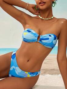 Swim Vcay Women's Colorful Printed Swimsuit Set - Baby Blue - View 4