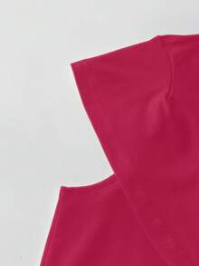 SHEIN LUNE CURVE Plus Size Women's Elegant Casual Spring/Summer Short Sleeve Ruched Wrap Elastic Top - Burgundy - View 5