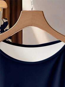SHEIN Clasi Conjunto feminino de duas peças: blusa azul marinho com laço e calça reta. - Multicolorido - Ver 4