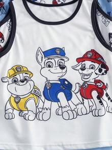 SHEIN | PAW Patrol Young Boy Cartoon Print Round Neck Contrast Trim Casual Comfortable Daily Tank Top - Blue and White - View 4