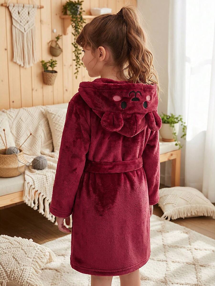 LMoss Kids 少女款針織刺繡毛絨休閒連帽秋季開襟衫居家服 - 杏色 - 查看 1